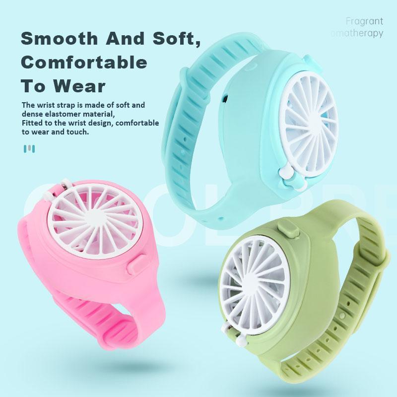 2020 New Design Personal Portable Wearable USB Rechargeable Watch Fan mini three-speed silent electric fan